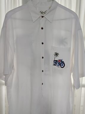 Bamboo Cay 2xl Men's Camp Shirt w/ Pocket & Back Panel Motorcycle Embroidery